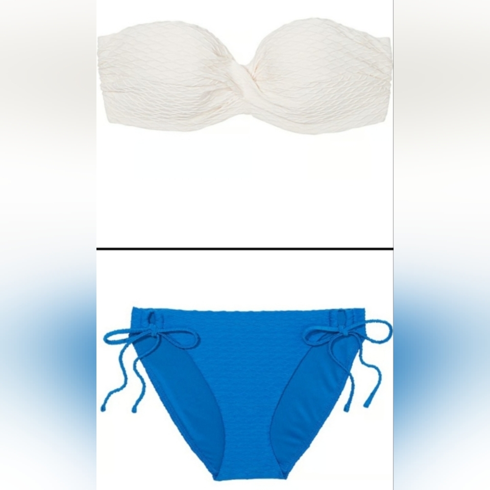 38D/L 38DD/L VS Swim Bandeau PushUp Bikini Top Bikini Set Blue White